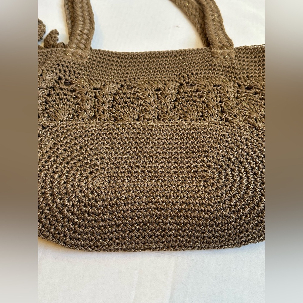 The Sak Brown/Gold Metallic Crochet Medium Boho Tote Bag Purse-Like New! - Picture 5 of 10